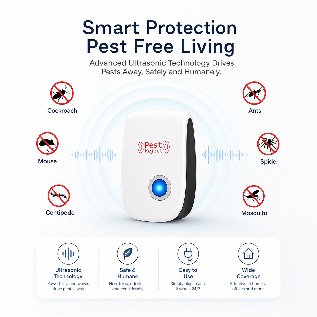 Pest Reject™ –All-in-One Ultrasonic Pest Repeller (Buy 1 Get 1 Free)
